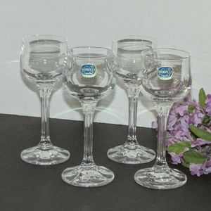 4 Bohemia Crystal DIANA Liqueur Glasses Tulip Shape Czech Republic Small Goblets